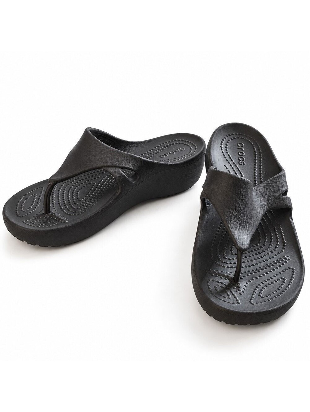 Crocs Retro Flip Wedge 14120 Women’s 8 Black Thong Sandals 2014 Discontinued